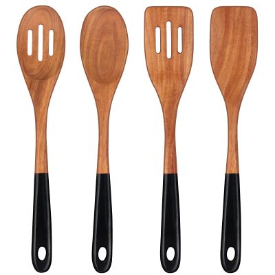 14 Inch Large Wooden Spoons for Cooking Utensils Set Acacia Wood Spatula Slotted Spoon Best Non Toxic Kitchen Utensil Long Mixing Spoon Spatulas Turner Stirring Serving Spoons Kitchen Use Tools