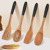 14 Inch Large Wooden Spoons for Cooking Utensils Set Acacia Wood Spatula Slotted Spoon Best Non Toxic Kitchen Utensil Long Mixing Spoon Spatulas Turner Stirring Serving Spoons Kitchen Use Tools view 2