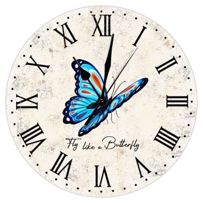 Elegant Butterfly Clock Fly Like A Butterfly Clock Painted Silent Non-Ticking Round Wall Clock Home Art Bedroom Living Dorm Room Decor