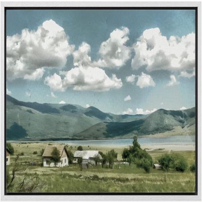 wall26 Framed Canvas Print Wall Art Pastel Valley Vintage Farm Cottage Nature Wilderness Illustrations Fine Art Farmhouse/Country Decorative Rustic for Living Room, Bedroom, Office - 16"x24" White
