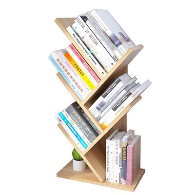 Bookcases Tree-Shaped Small Bookshelf Desktop Storage Rack Multi-Layer Small Simple Assembly (Color : Wood, Size : 31x17x59cm)