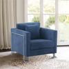 Armen Living Heritage Upholstered Fabric Accent Chair in Blue/Stainless Steel view 2