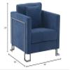 Armen Living Heritage Upholstered Fabric Accent Chair in Blue/Stainless Steel view 3