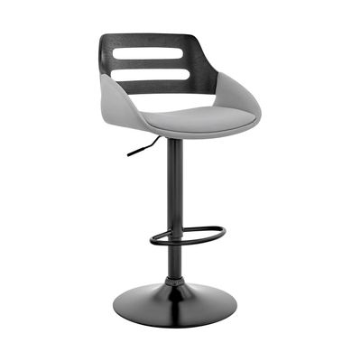 Armen Living Karter 25-33" Faux Leather & Wood Bar Stool in Gray/Black