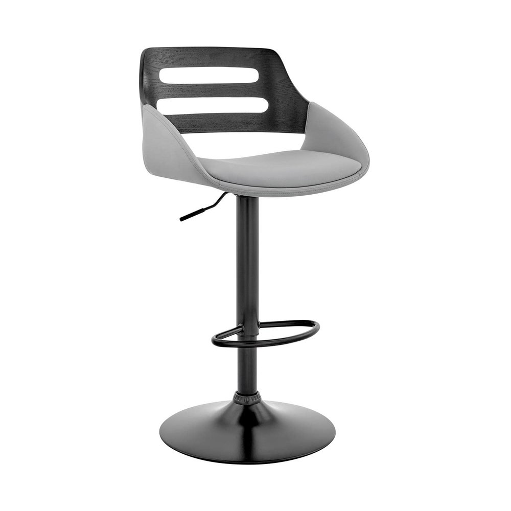 Armen Living Karter 25-33" Faux Leather & Wood Bar Stool in Gray/Black