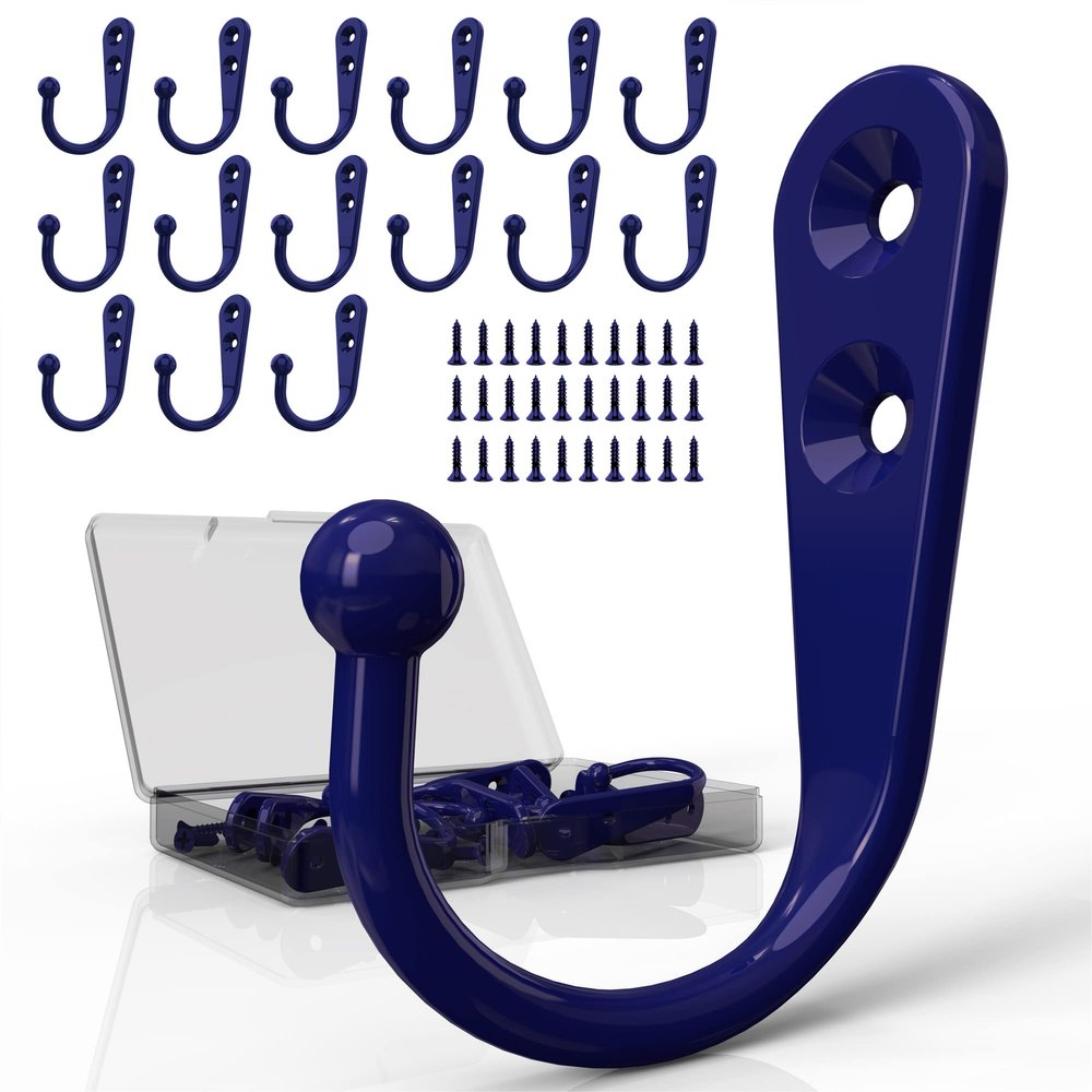 ZAYBOD 15-Pack Coat Hooks with 30 Screws | Heavy Duty Wall Mounted for Robe, Backpack & Keys | Entryway, Bathroom, Bedroom Hanging Hardware (Purple)
