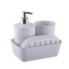 Superio Ribbed Collection - Decorative Plastic Basket with Bathroom Accessories Set, White Smoke (Set of 6) Soap Dish, Soap Dispenser, Toothbrush Holder, Bin, Vanity Tray, Toilet Brush - Bath Decor view 2