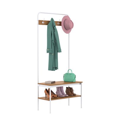 ClosetMaid Hall Tree with Shoe Bench, 4 Hooks and Storage Shelf, Coat Rack, Wheat/White
