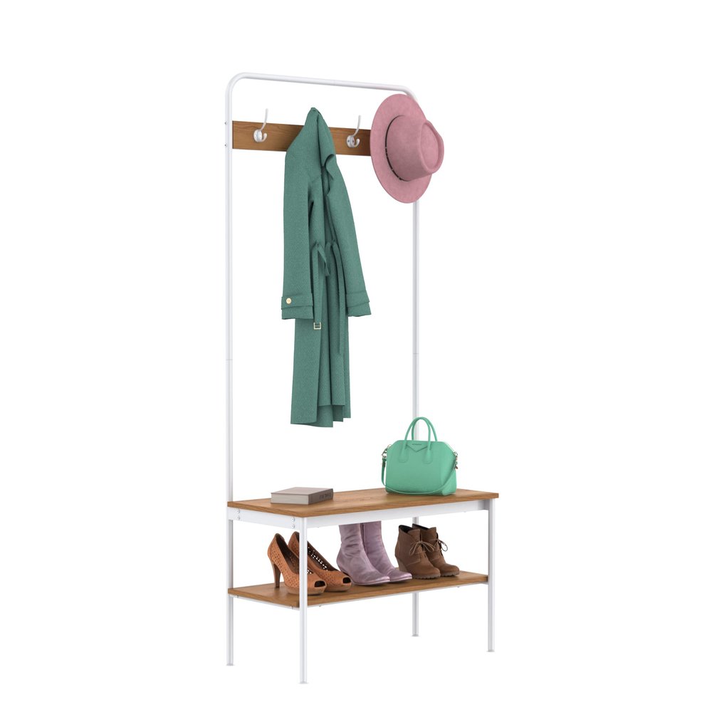 ClosetMaid Hall Tree with Shoe Bench, 4 Hooks and Storage Shelf, Coat Rack, Wheat/White