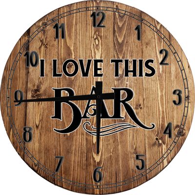 Bar Wall Art I Love This Bar Retro Vintage Large Round Wood Wall Clock Decor 18 Inch