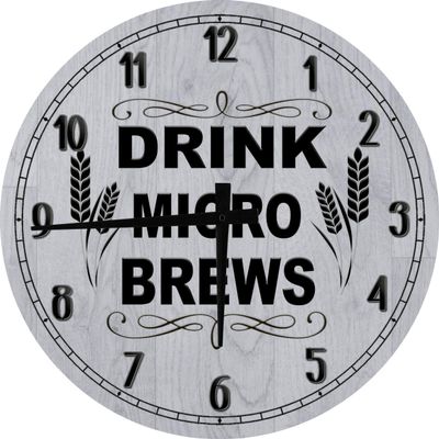 Bar Wall Art Drink Micro Brews Craft Large Round Wood Wall Clock Decor 18 Inch Gray