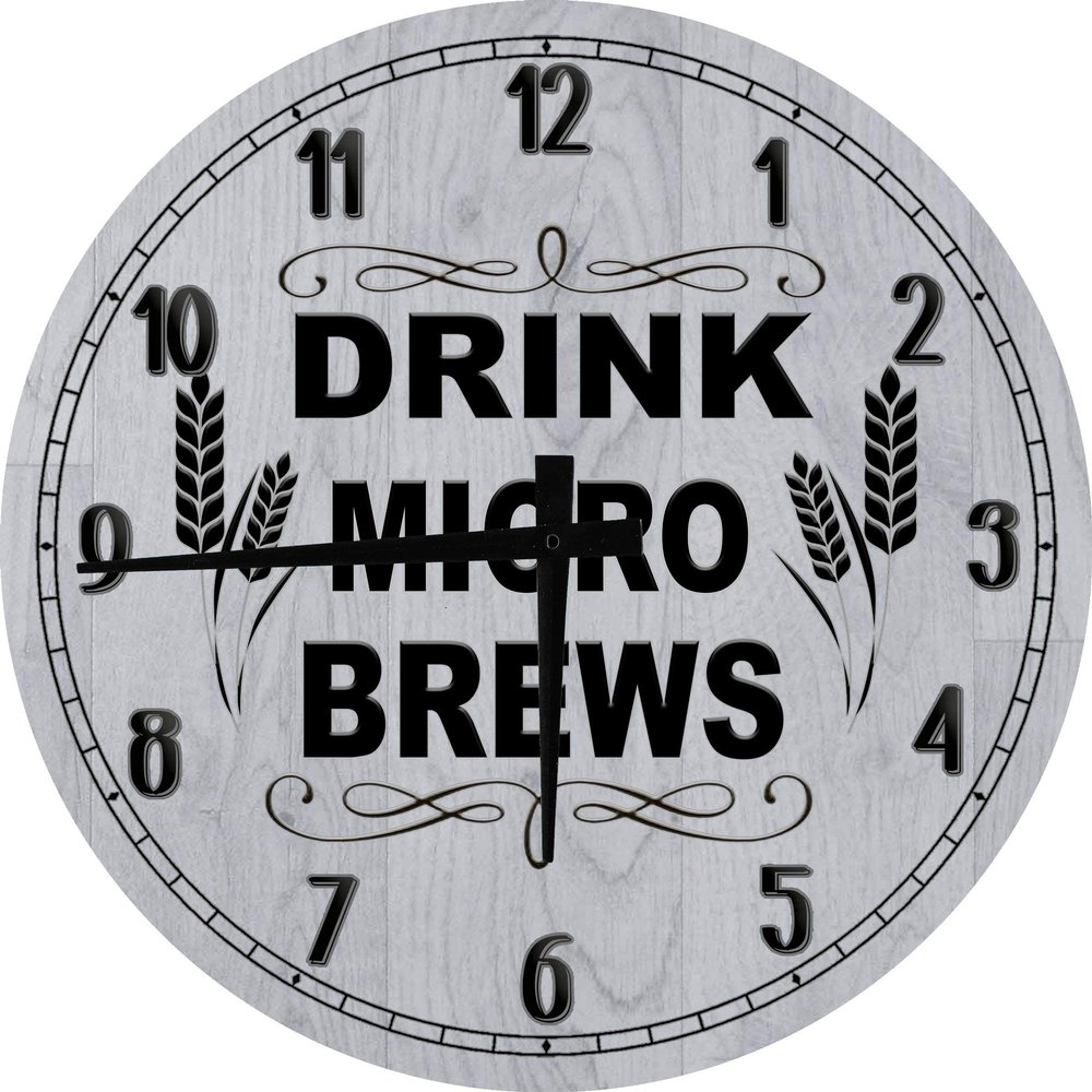 Bar Wall Art Drink Micro Brews Craft Large Round Wood Wall Clock Decor 18 Inch Gray