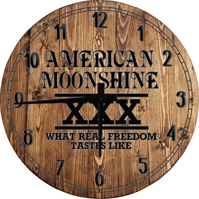 Bar Wall Art American Moonshine XXX Freedom Tastes Like Large Round Wood Wall Clock Decor 18 Inch