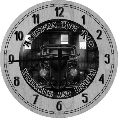 American Hot Rod Moonshine Runner Large Round Wood Wall Clock Decor 18 Inch Gray Wall Art