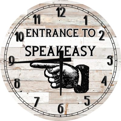 Bar Wall Art Speakeasy Vintage Bar Entrance Sign Large Round Wood Wall Clock Decor 18 Inch White