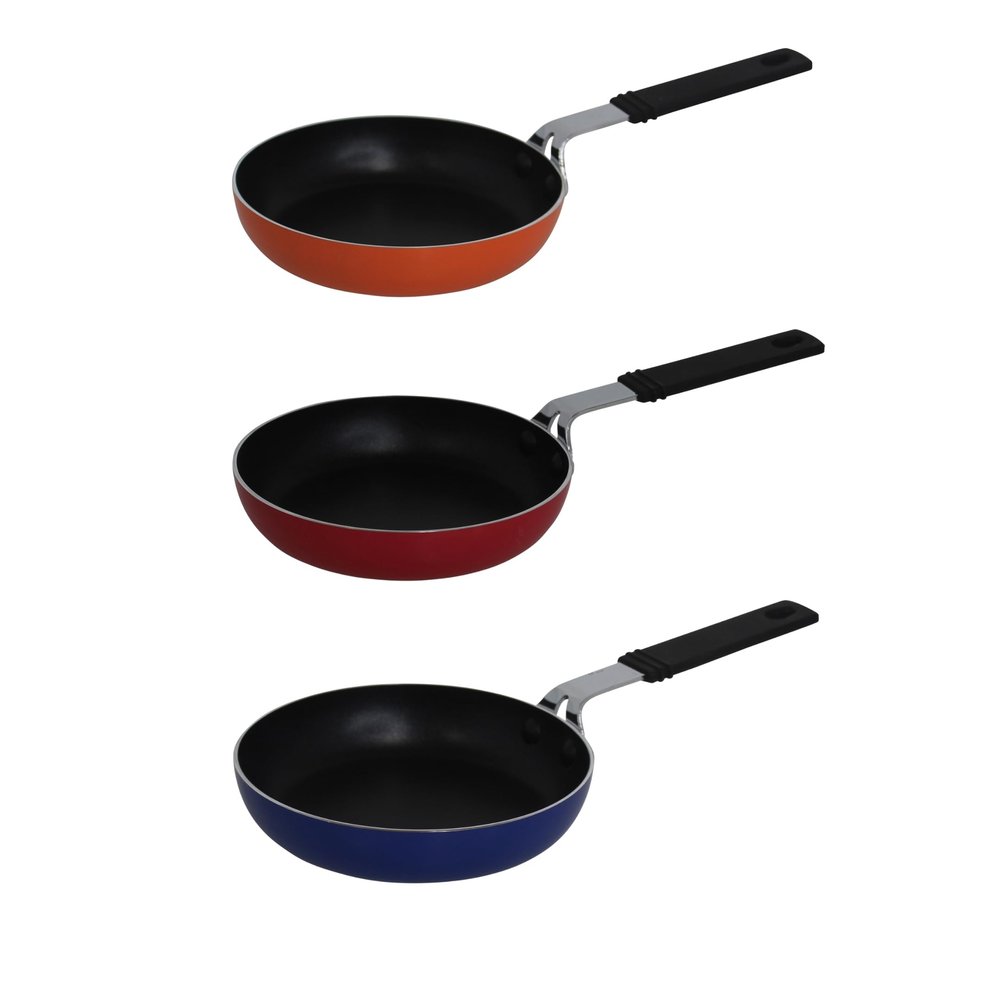 IMUSA 5.5in Aluminum Nonstick Mini Egg Pan with Cool Touch Handle, Blue/Orange/Red