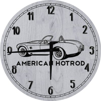 American Hotrod Roadster Classic Muscle Car Large Round Wood Wall Clock Decor 18 Inch Gray Wall Art