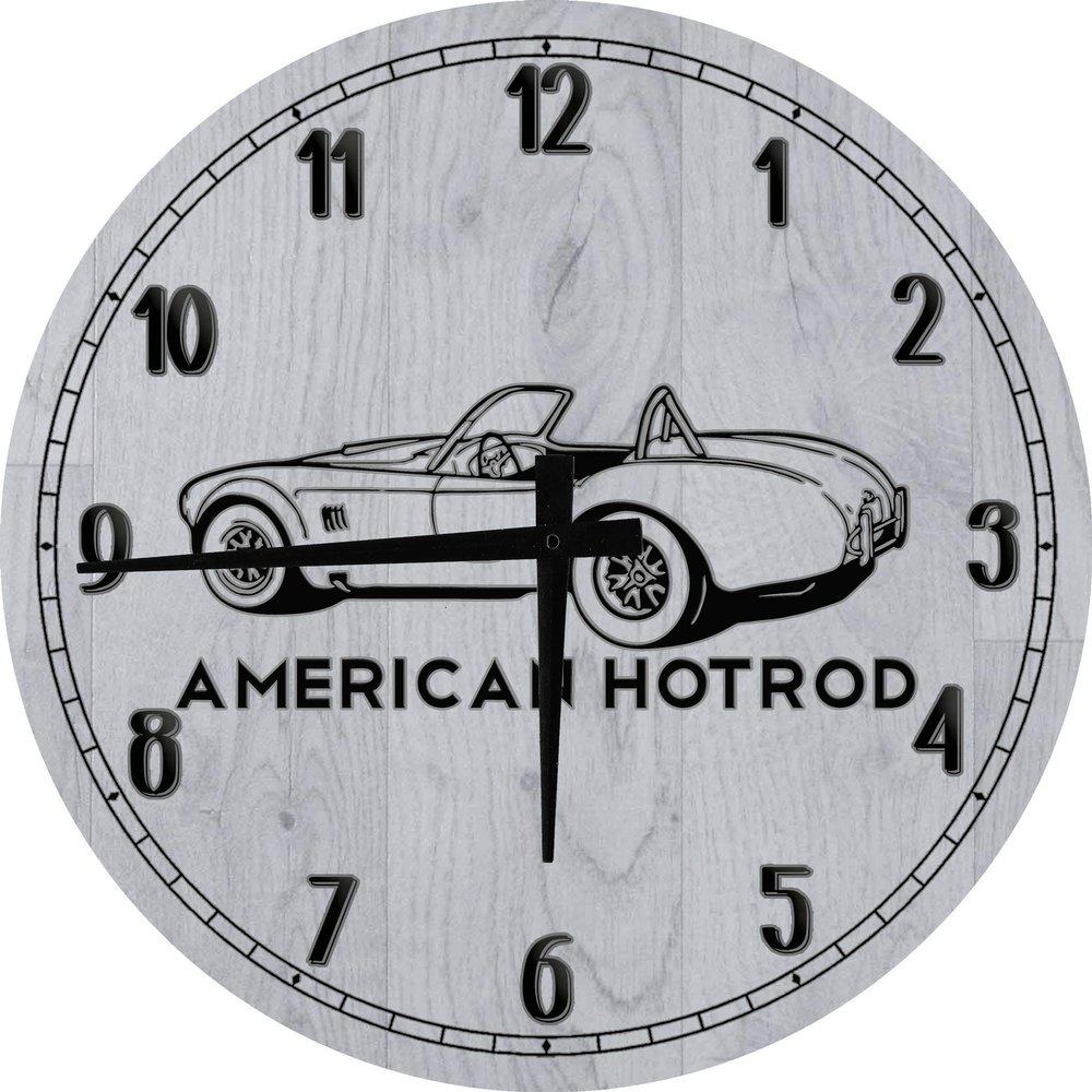 American Hotrod Roadster Classic Muscle Car Large Round Wood Wall Clock Decor 18 Inch Gray Wall Art