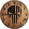 AT Wall Art Skull American Flag Vertical Tactical Military Skull Large Round Wood Clock Decor 18 Inch CLK-BRT103 view 1