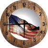 American US Flag Large Round Wood Wall Clock Decor 18 Inch Brown Wall Art view 1
