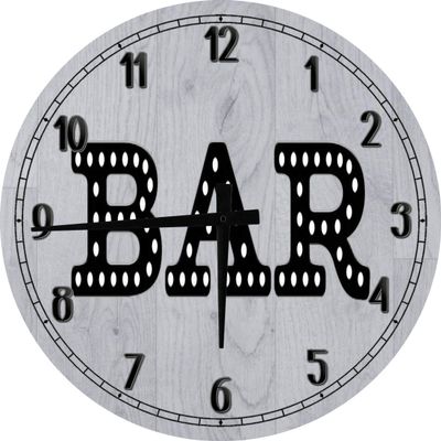 Bar Wall Art Bar Neon Look Retro Large Round Wood Wall Clock Decor 18 Inch Gray