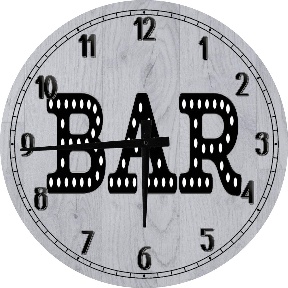 Bar Wall Art Bar Neon Look Retro Large Round Wood Wall Clock Decor 18 Inch Gray
