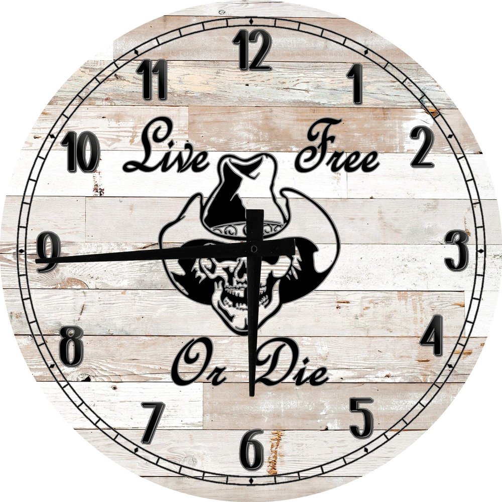 American Wall Art Live Free Or Die Freedom Wall Art Large Round Wood Wall Clock Decor 18 Inch White