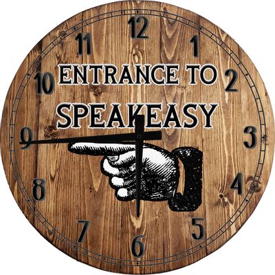 Bar Wall Art Speakeasy Vintage Bar Entrance Sign Large Round Wood Wall Clock Decor 18 Inch