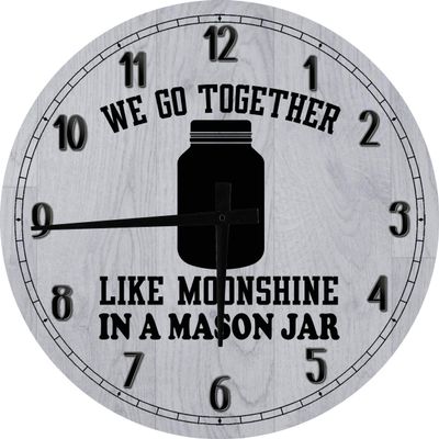 Bar Wall Art We Go Together Like Moonshine in a Mason Jar Love Drinking Fan Large Round Wood Wall Clock Decor 18 Inch Gray