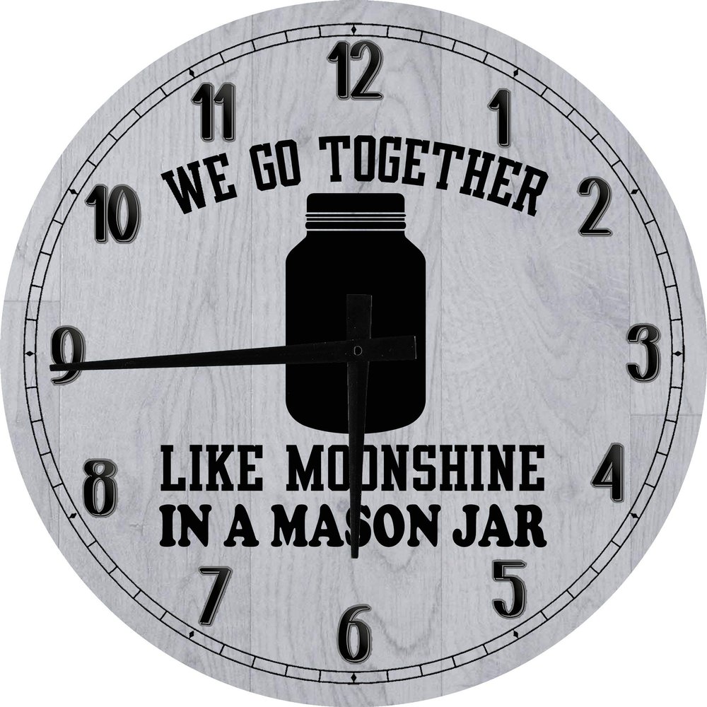 Bar Wall Art We Go Together Like Moonshine in a Mason Jar Love Drinking Fan Large Round Wood Wall Clock Decor 18 Inch Gray
