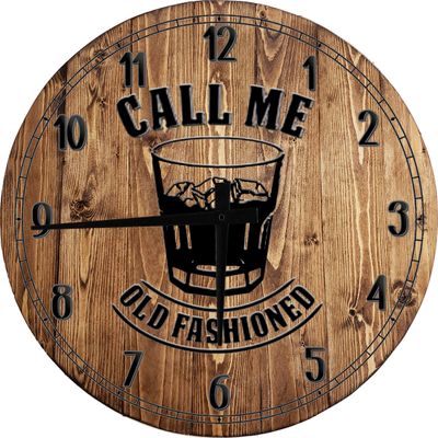 Bar Wall Art Old Fashioned Rocks Glass Whiskey Large Round Wood Wall Clock Decor 18 Inch