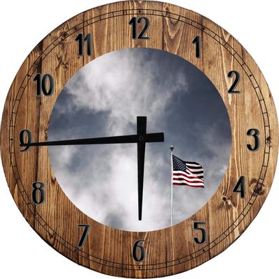 American Flag Wall Art Blue White Sky for Bedroom Large Round Wood Wall Clock Decor 18 Inch
