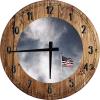 American Flag Wall Art Blue White Sky for Bedroom Large Round Wood Wall Clock Decor 18 Inch view 1