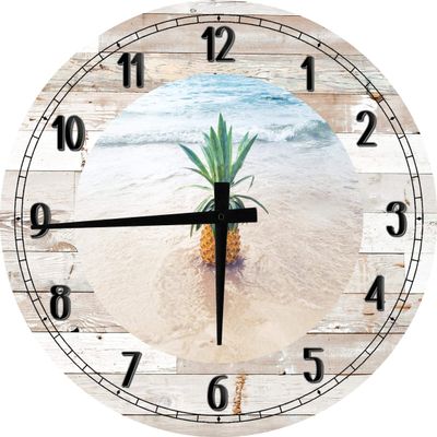 AT Wall Art Beach Wall Art Tropical Pineapple for Kitchen Large Round Wood Clock Decor 18 Inch White
