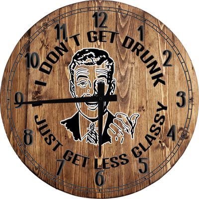 Bar Wall Art Retro Meme Drunk Classy Large Round Wood Wall Clock Decor 18 Inch