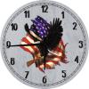 American Bald Eagle Carrying Break Action Shotgun with American Flag Large Round Wood Wall Clock Decor 18 Inch Gray Wall Art view 1