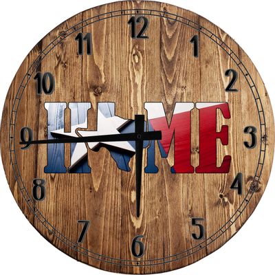 American Wall Art Texas Home Wooden Flag Red White Blue Large Round Wood Wall Clock Decor 18 Inch