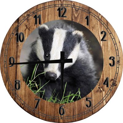 Badger in The Field Large Round Wood Wall Clock Decor 18 Inch Brown Wall Art