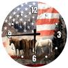 American Flag Horses Large Round Wood Wall Clock Decor 18 Inch Wall Art view 1