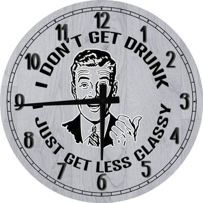 Bar Wall Art Retro Meme Drunk Classy Large Round Wood Wall Clock Decor 18 Inch Gray
