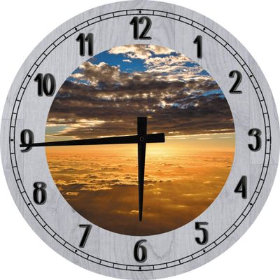 Airplane Helicopter View Between The Clouds - Mile High Club Large Round Wood Wall Clock Decor 18 Inch Gray Wall Art