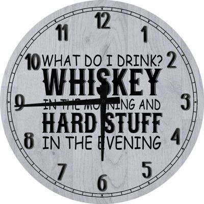Bar Wall Art Drink Whiskey in The Morning Large Round Wood Wall Clock Decor 18 Inch Gray