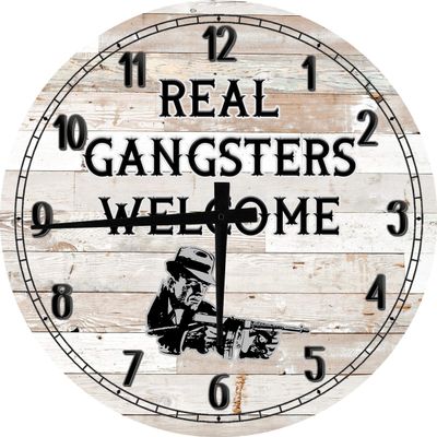 Bar Wall Art Prohibition Sign Real Gangster Bar Entrance Sign Large Round Wood Wall Clock Decor 18 Inch White