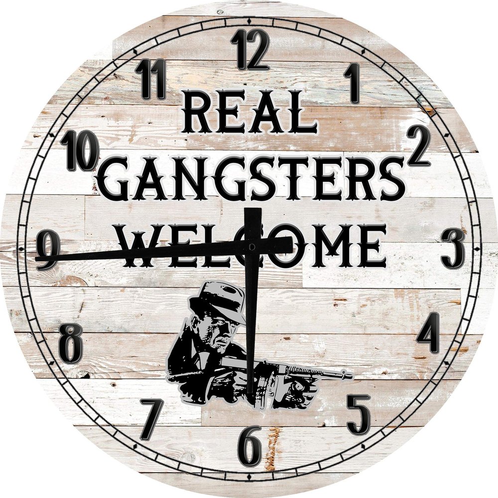 Bar Wall Art Prohibition Sign Real Gangster Bar Entrance Sign Large Round Wood Wall Clock Decor 18 Inch White
