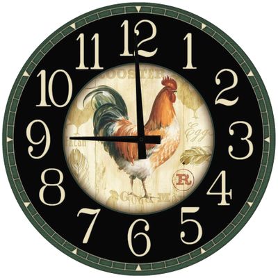 AT Wall Art Chicken Rooster Farmhouse Farm Fresh Large Round Wood Wall Clock Decor 18 Inch Wall Art, CLK-RUS414-Circle18wood