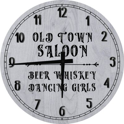 Bar Wall Art Old Town Saloon Beer Whiskey Large Round Wood Wall Clock Decor 18 Inch Gray