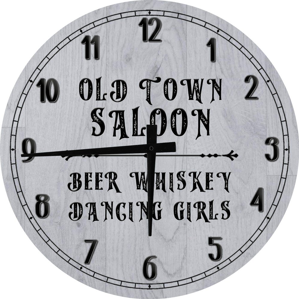 Bar Wall Art Old Town Saloon Beer Whiskey Large Round Wood Wall Clock Decor 18 Inch Gray