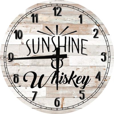 Bar Wall Art Sunshine and Whiskey Country Large Round Wood Wall Clock Decor 18 Inch White