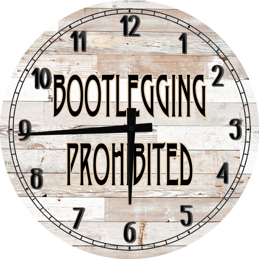 Bar Wall Art Prohibition Bootlegging Prohibited Moonshine Large Round Wood Wall Clock Decor 18 Inch White