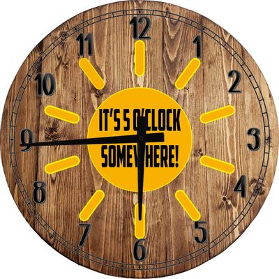 Bar Wall Art It's 5 O' Somewhere Sunshine Large Round Wood Wall Clock Decor 18 Inch